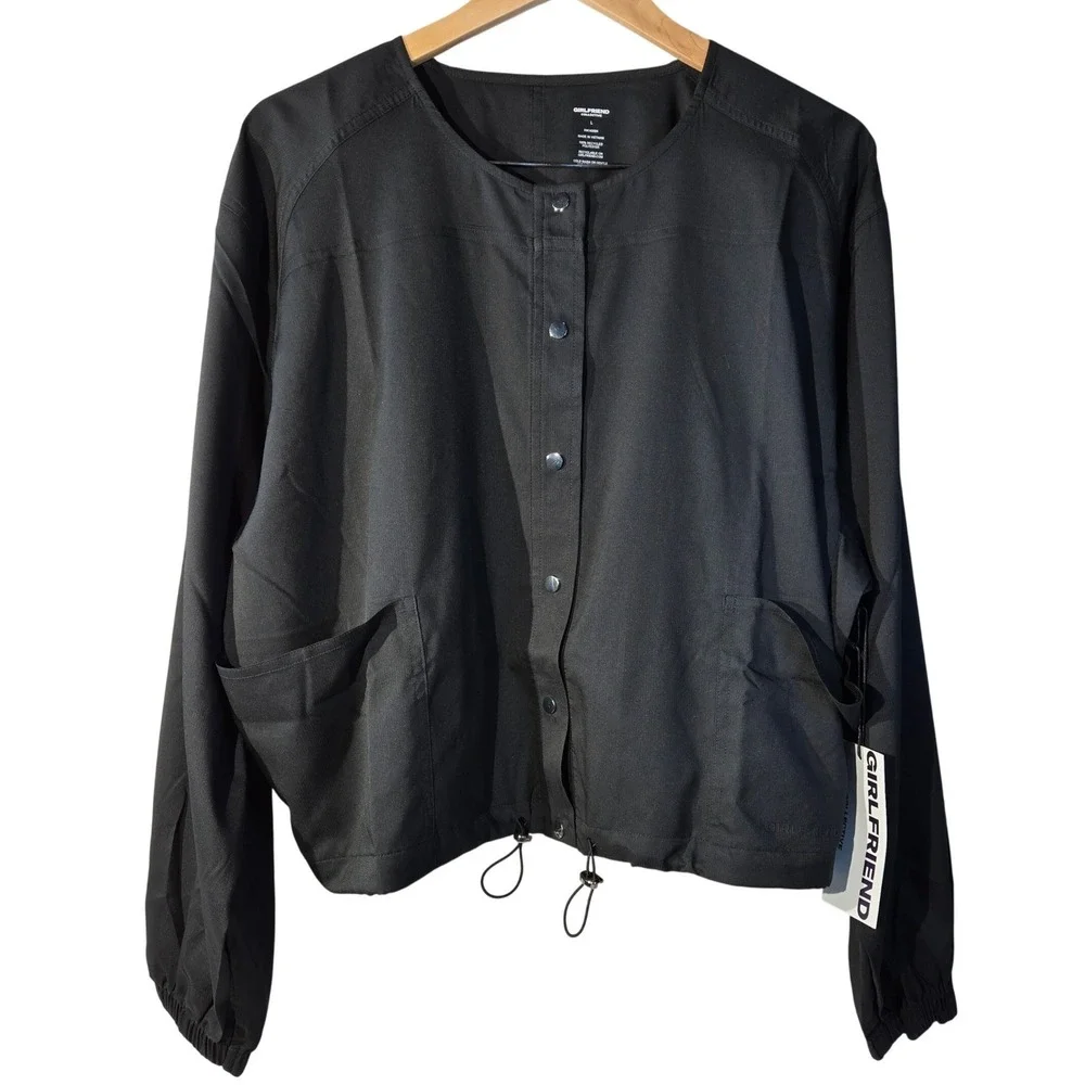 Girlfriend Collective Raquel Snap Front‎ Cropped Jacket Black Large 2022-JB-LG